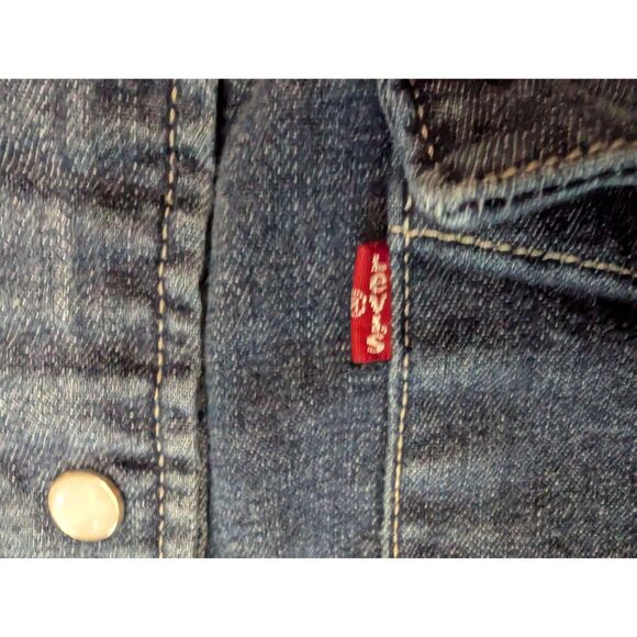 Levi's Pearl Snap Shirt Women Size 14-16 1X Blue Denim Long Sleeve - Picture 3 of 8